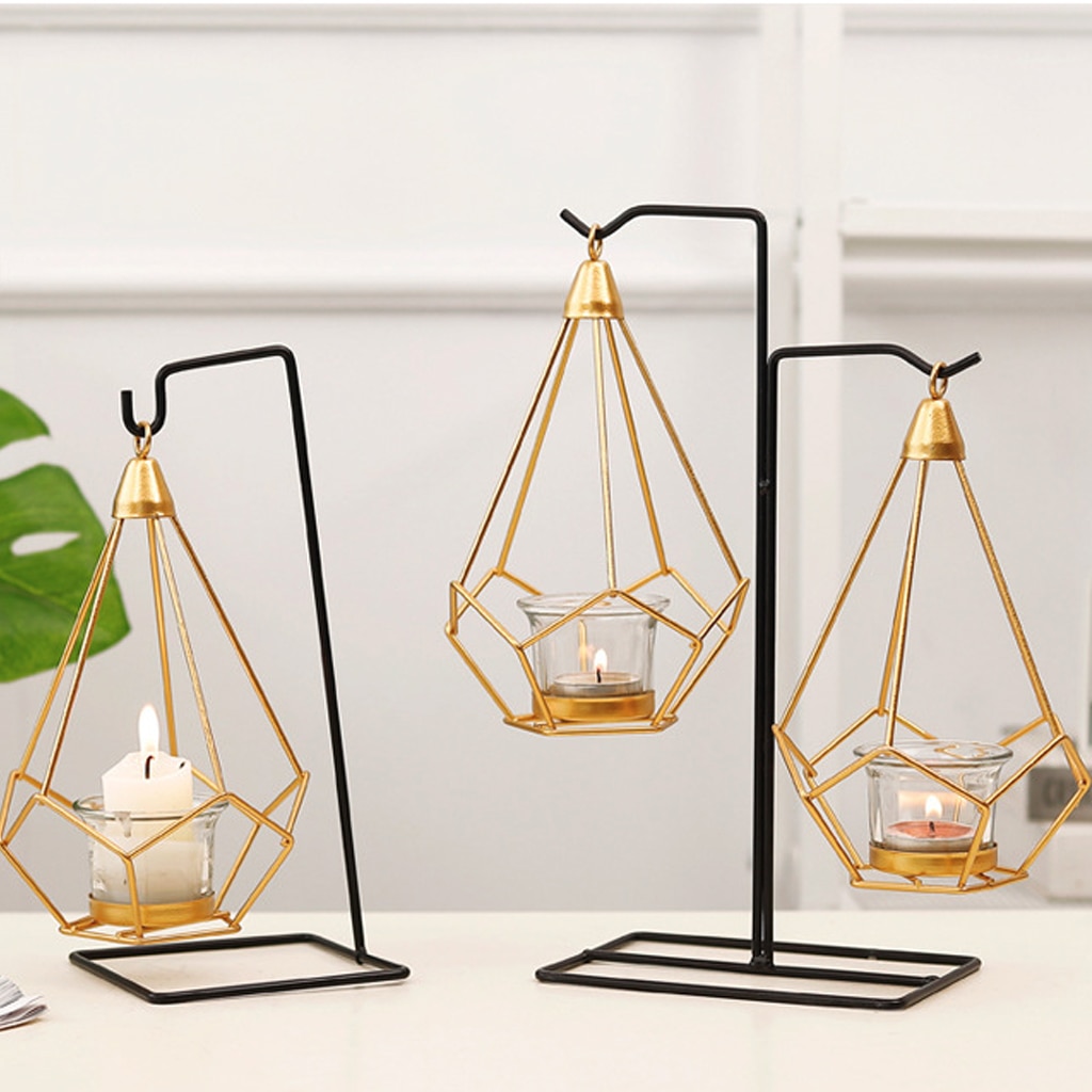 Nordic Candle Holders Originality Romantic Dinner Geometric Iron Candlestick Wall Candle Stand for Wedding Party Home Decor