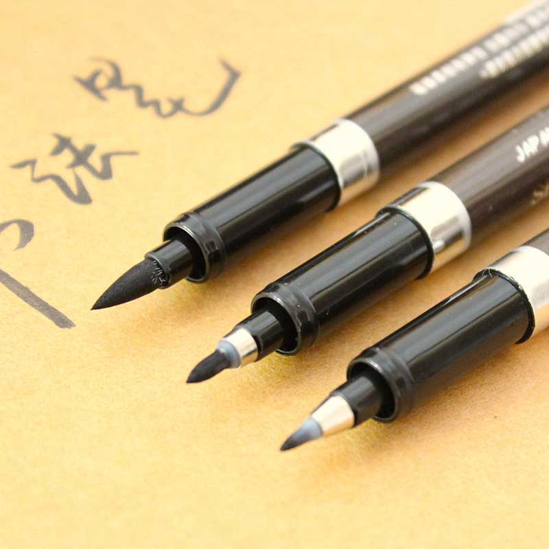 12 Pçs/set Preto Escova Caneta de Caligrafia Caneta Marcadores Escrita Arte Material Escolar Escritório Papelaria Estudante Pintura Canetas Lettering