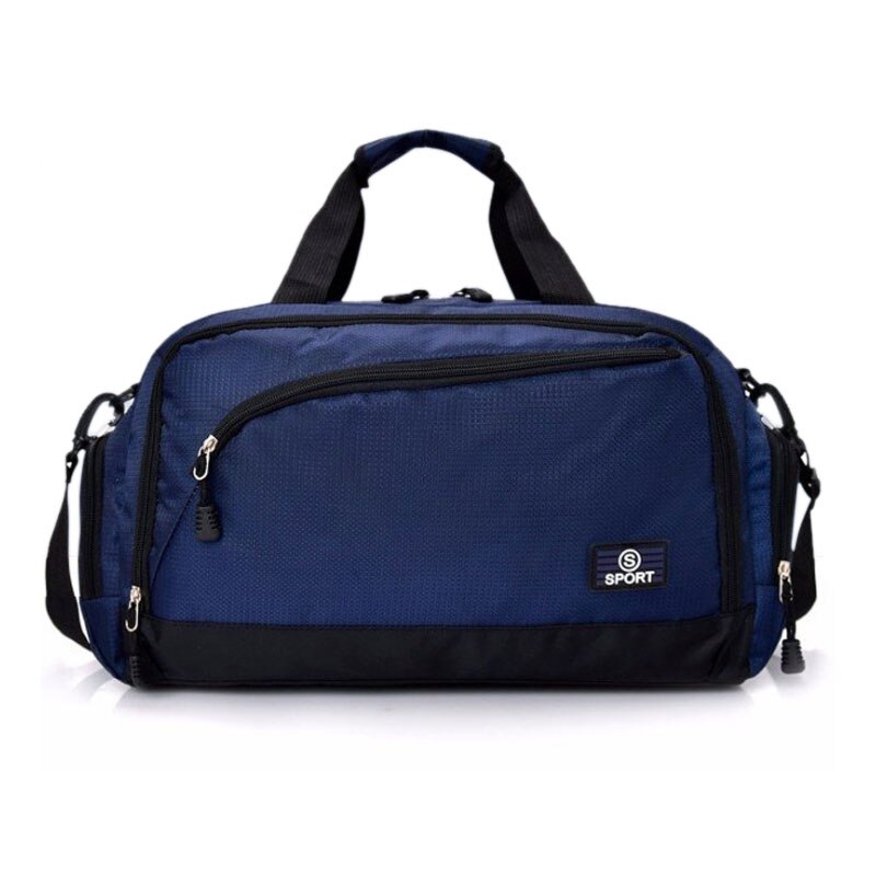 Scione Women Waterproof Sport Travel Bags Men Large Capacity Nylon Luggage Handbags Simple Outdoor Fitness Casual Crossbody Pack: Navy Blue