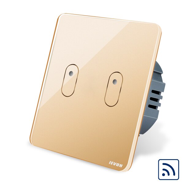 2 Gang remote control light Switch, black Glass Wireless remote control Switch, EU wall light switch touch remote control switch: gold RF 2 gang