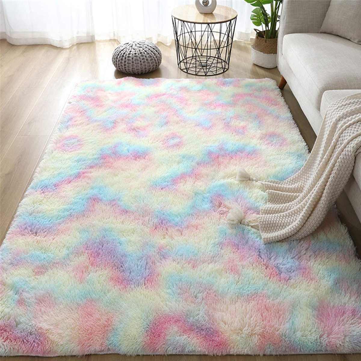 Regenboog Kleuren Tapijten Tie Verven Pluche Zachte Tapijten Voor Slaapkamer Woonkamer Anti-Slip Vloermatten Kinderkamer tapijt Tapijten