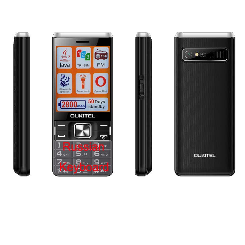 Oukitel L2801 Senior Mobiele Telefoon Gsm Fm Supter Torch Drie Triple Sim-kaart Java Lange Standby Russische Toetsenbord Micro sd MP3: Black RU keyboard