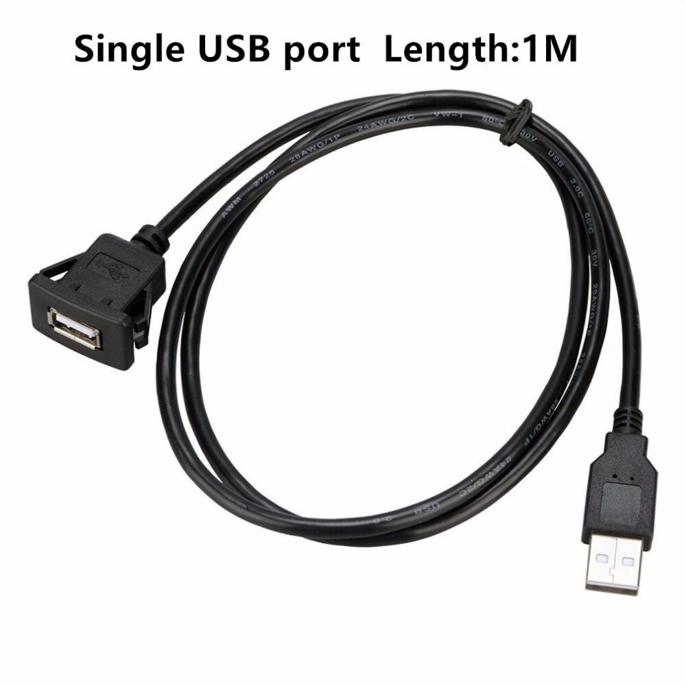 catuo USB2.0 Flush Mount Cable 1M Double/Single USB Port Extension Flush Dashboard Panel Mount Cable for Car Boat Motorcycle