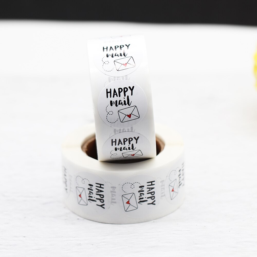 500 Pcs/Roll Gelukkig Mail Met Envelop Stickers 1Inch Label Sticker Voor Envelop Verpakking Visitekaartje Briefpapier Decoratie