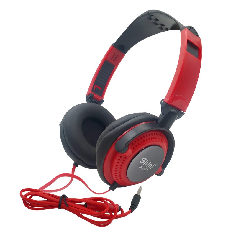 Wired Headphones With Microphone Over Ear Headsets Bass HiFi Sound Music Stereo Earphone For Android PC Gaming Headset: shini red