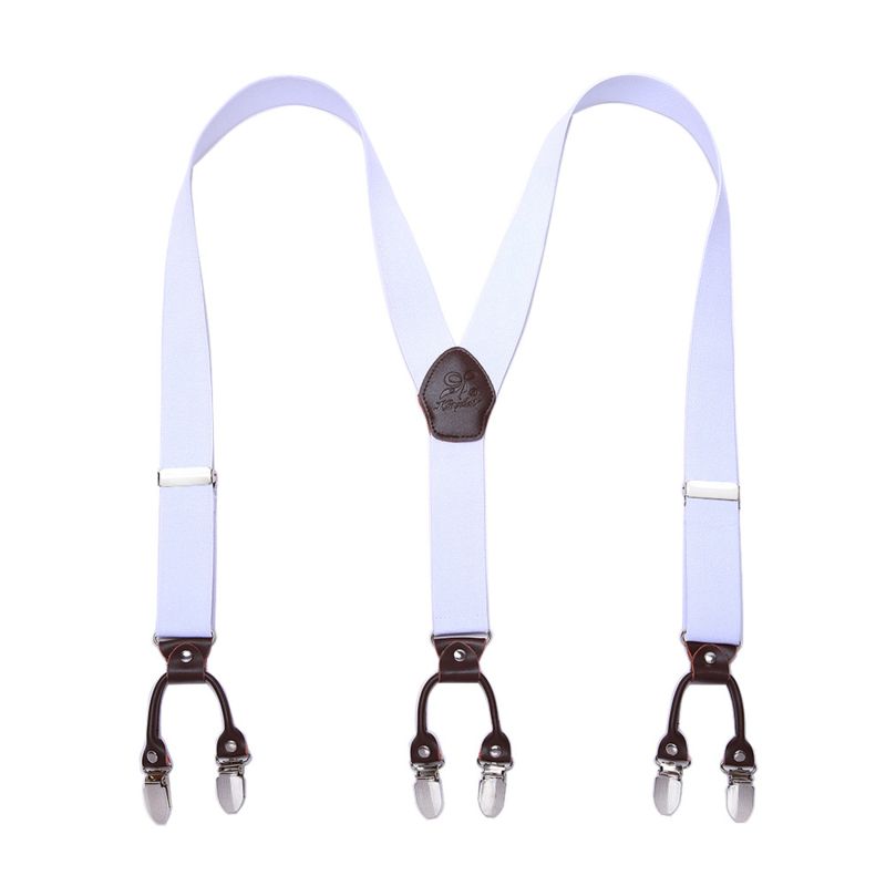 men&#39;s Suspender Elastic Leather 3.5 Cm Width Adjustable Elastic X Back Clips Men&#39;s Trousers Wedding Suspension 13 Colors: white