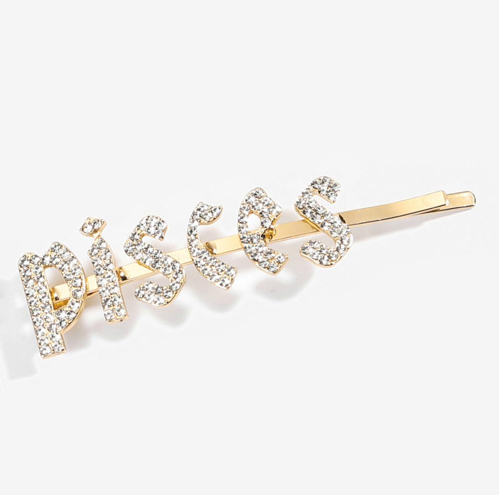 12 Zodiac Strass Haarspelden Shiny Crystal Word Letters Haar Clips Alle Zodia Borden Barrette Accessoires Sieraden Kerstcadeau: pisces