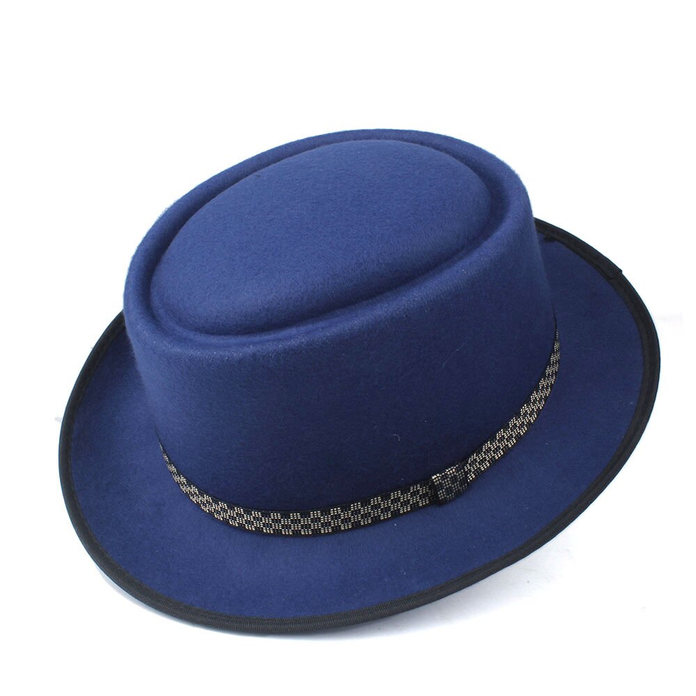 Men's Women's Pork Pie Hat Wool Flat Fedora Hat Pop Jazz Church Hat Size 58CM: Blue
