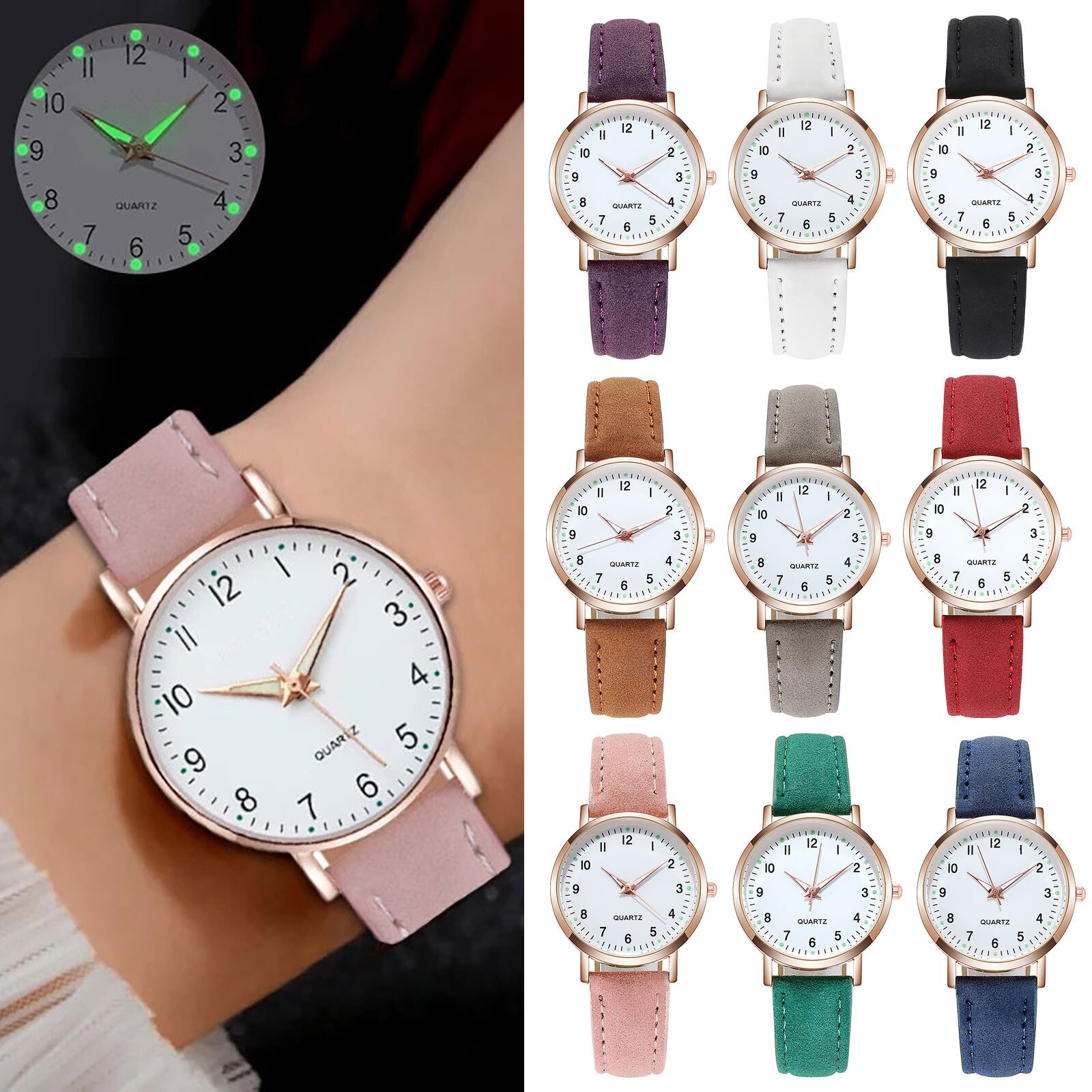 Retro Women's Luxury Leather Band Analog Quartz Wrist Watch Ladies Diamond-studded Luminous Watch Clock Zegarek Damski