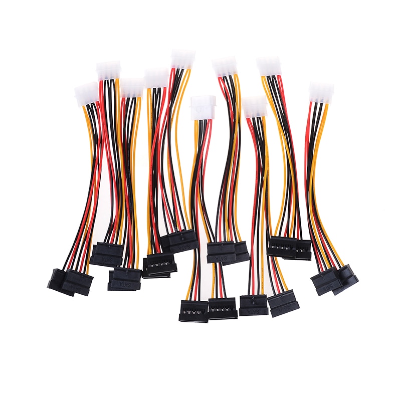 10pcs 4 Pin IDE Power Splitter 1 Male to 2 Female ATA / SATA Power Cable Y Splitter Hard Drive Power Supply Cable Computer Cable