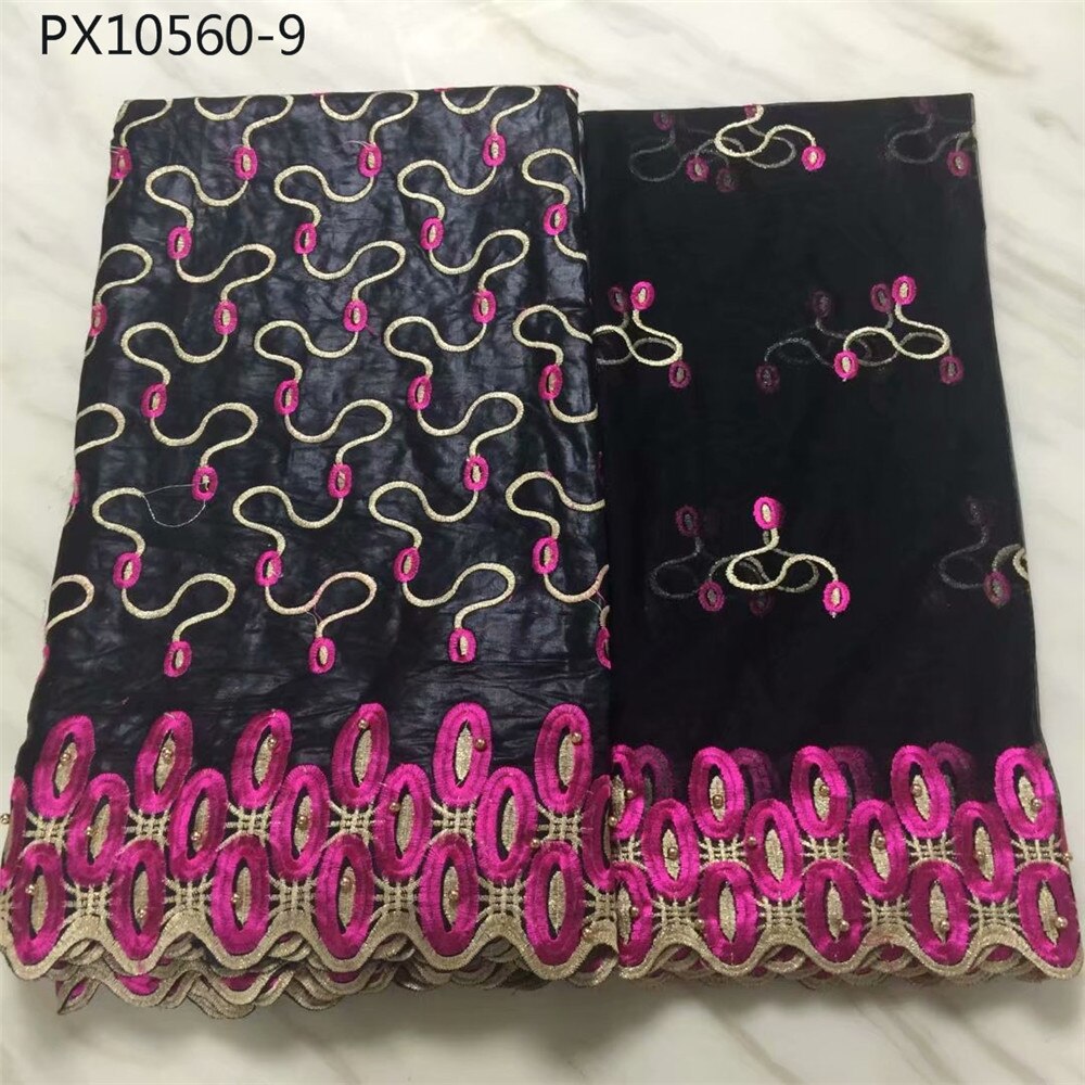 Goed verkopende perzikkleurige borduurstof van katoen, 5+2 meter, bazin riche-stof, nigeriaanse stof: 9