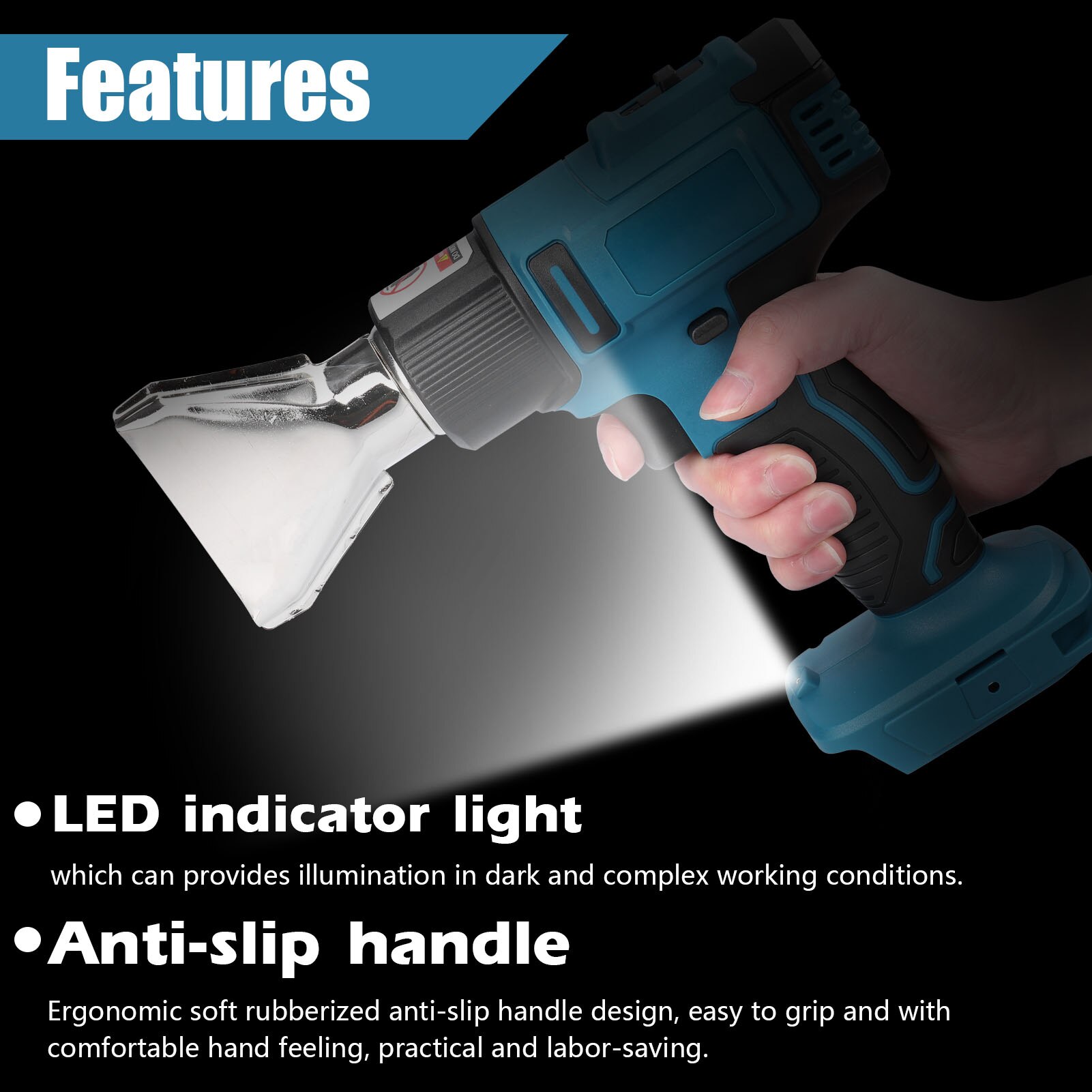 Cordless Handheld Air Machine Lithium Rechargeable Heating Equipment Temperatures Adjustable Power Tool with 2 Nozzles