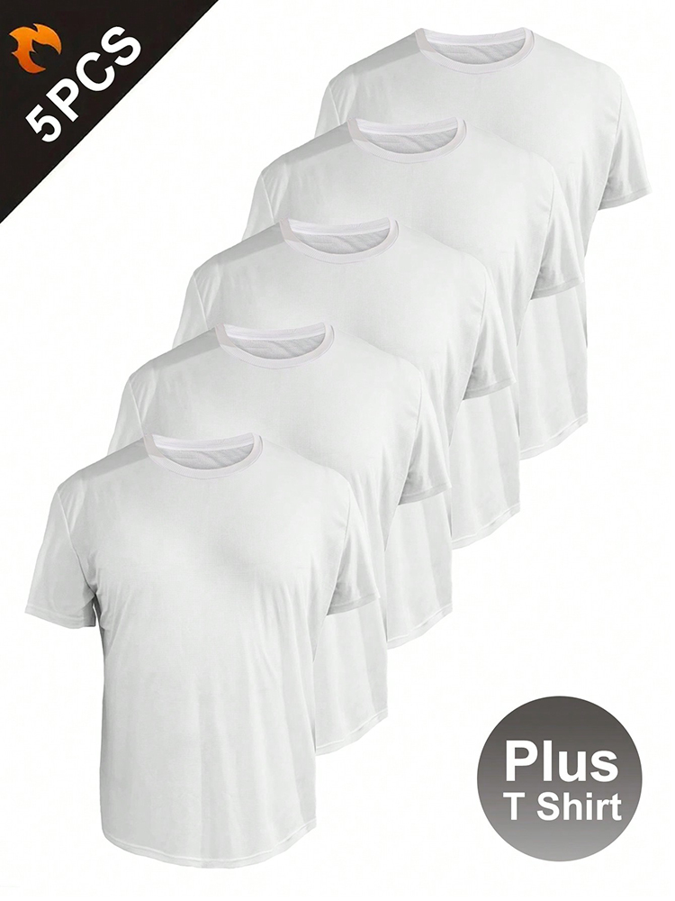 5PCS Plus T-shirt voor heren Grote en lange shirts Heren Ultralight Sneldrogend Sport T-shirt 2XL/3XL/4XL/5XL/6XL: 4XL / WHITE