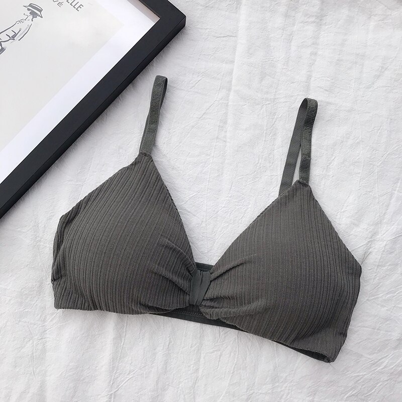 sexy beauty without steel ring knitted underwear wrapped chest small chest gathered bra lingerie triangle cup tube top: Green