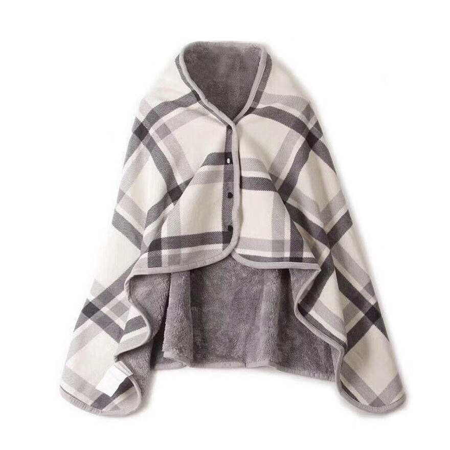 Plaid warm flanel + polar fleece deken kantoor benen knie gooi lui Wrap shawl wearable dikke deken met knop # wqy516