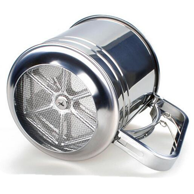 Tamizadores de harina de acero inoxidable de gran tamaño, diámetro 12,5 x H 13cm, tamiz de harina con forma de taza de doble capa, herramientas prácticas de pastelería para hornear pasteles