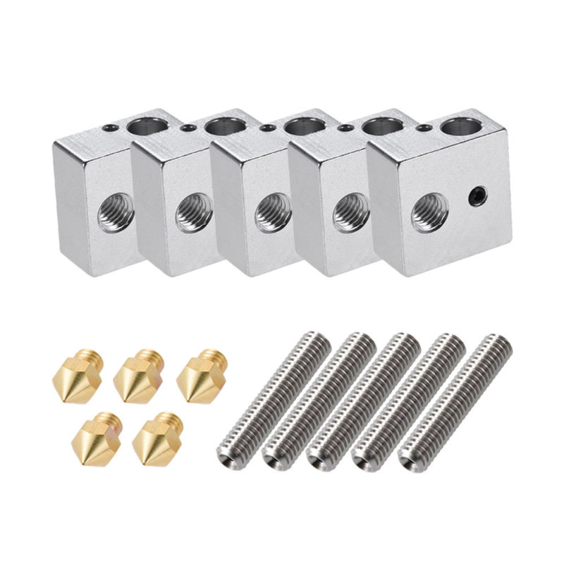 15PCS Ｎew End Set 1.75mm Throat Tube 0.4mm Extruder Nozzle Print Heads M6 Heater Block Hotend 3D Printer Parts