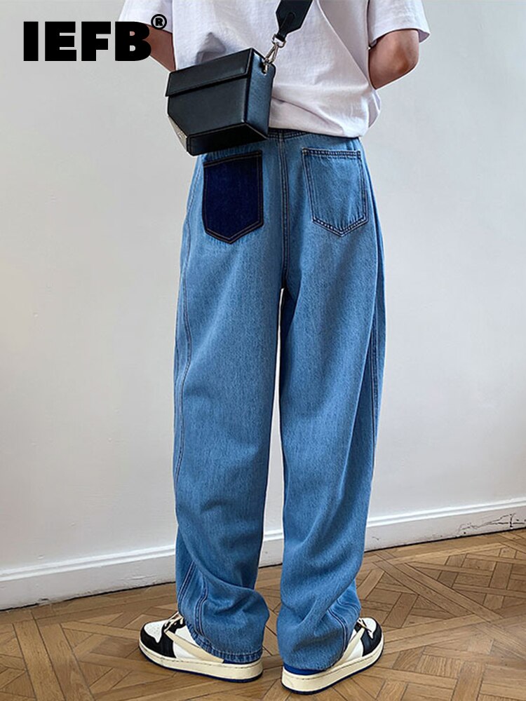 IEFB – jean décontracté bleu foncé pour homme, pantalon en Denim, tendance coréenne, poches, jambes larges, Chic, A0986, printemps