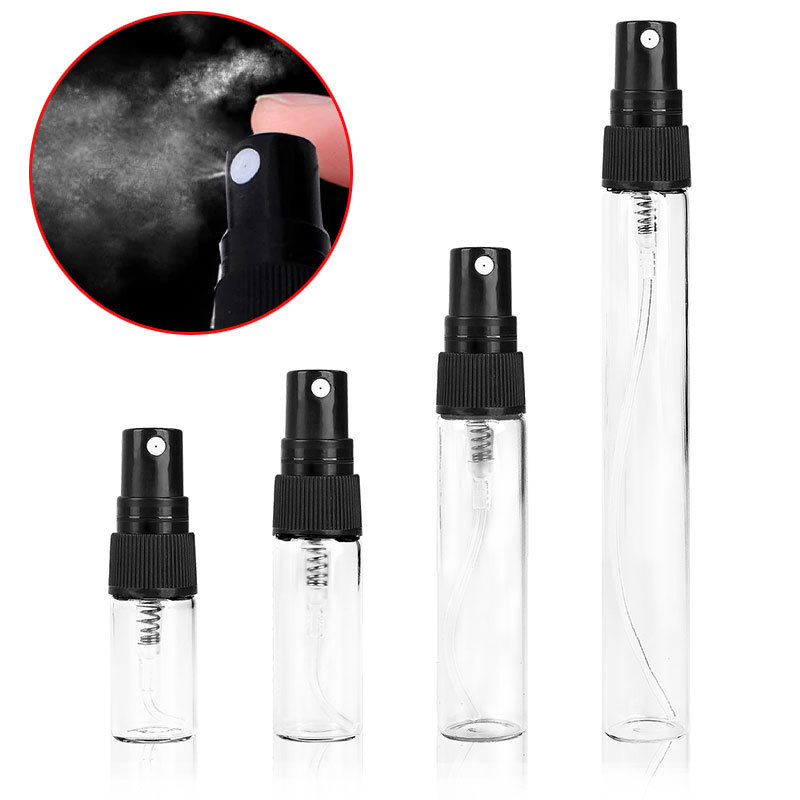5pcs 2ML 3ML 5ML 10ML Clear Black Glass Spray Bottle Black Perfume Atomizer Cosmetics Sample Test Tube Bottle Thin Glass Vials