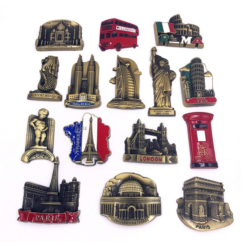 Imanes de nevera 3d de Metal, frigorífico pegado, águila americana, Jerusalén, Israel, Londres, autobús, nueva york, París, recuerdos, decoración del hogar
