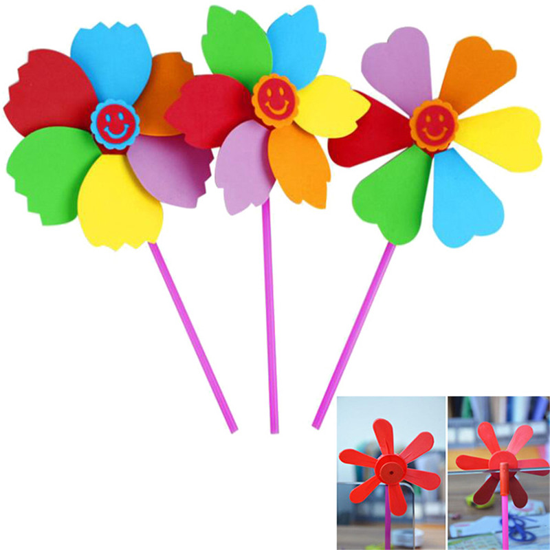 Tegneserie vindmølle diy håndværk legetøj til børn håndlavet pinwheel craft eva