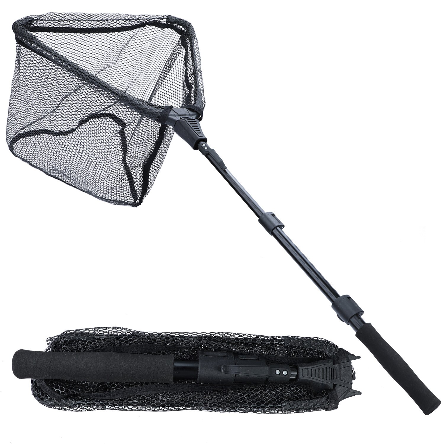 Sougayilang 65-112cm Folding Fishing Brail Net Telescopic Fishing Landing Net Scoop Net: Black 3section 112cm