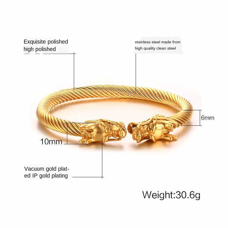 CHUHAN ouvert hommes Double tête Dragon Bracelet réglable en acier inoxydable fil torsadé Weiya robinet mâle manchette Bracelets Bracelets