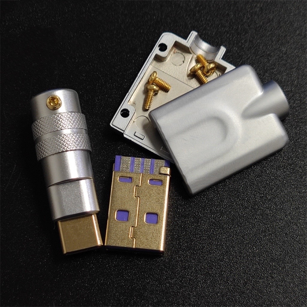 Metal rodzaj USB C Android powłoki Adapter do ładowania srebrny czarny USB C metalowe USB wtyczka dla DIY kabel klawiatury: Silver set