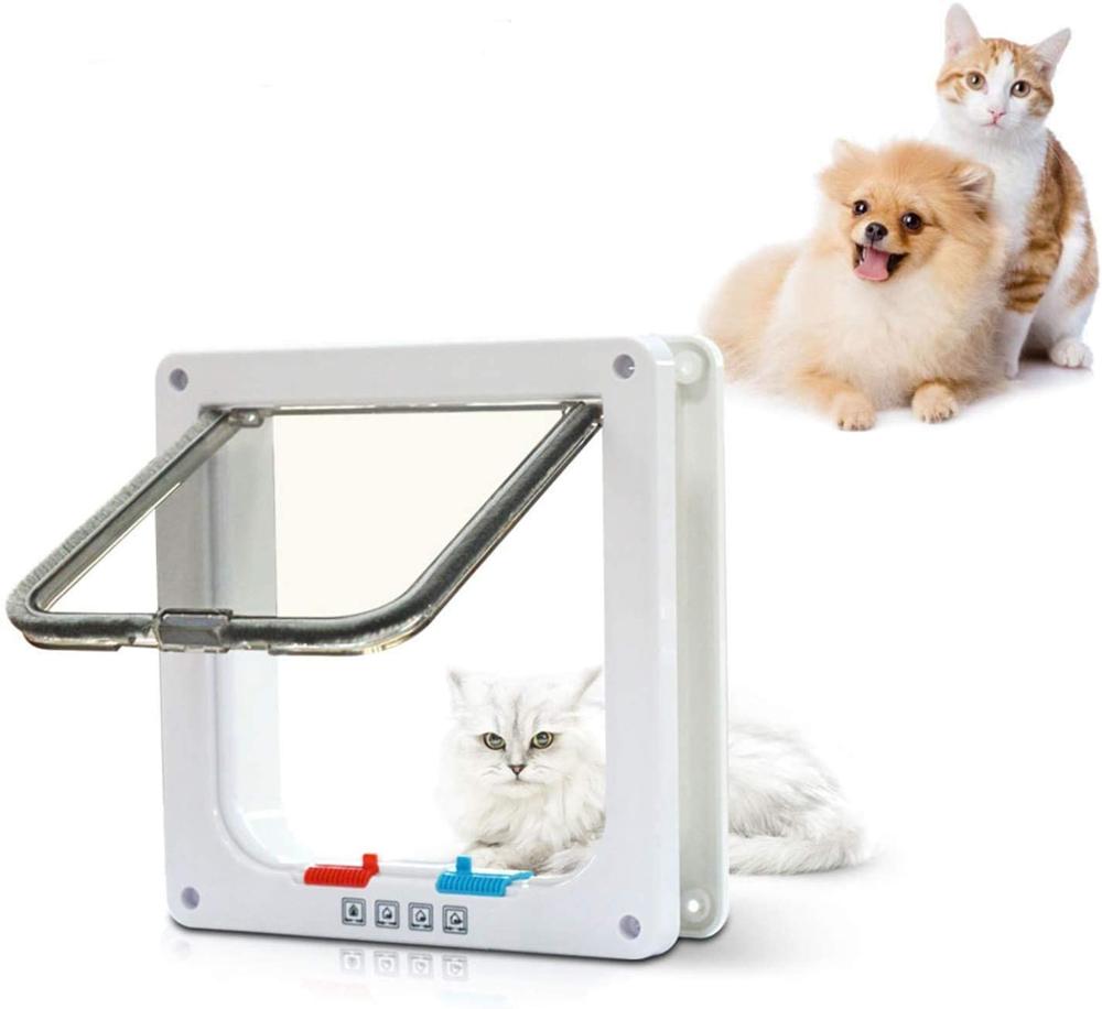 Cat Flap Door with 4 Way Lock Security Flap Door for Dog Cat Kitten Small Pet Gate Door Kit Cat Door