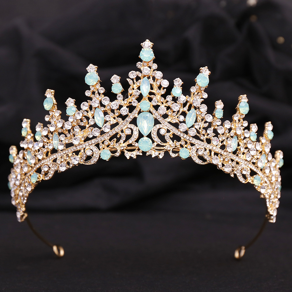 Zilveren Kleur Blauw Opaal Bruiloft Kroon Prinses Hoofdtooi Kristal Bruids Tiara 'S Strass Diadeem Bruiloft Haar Sieraden Accessoires: Rose Goud Kleur