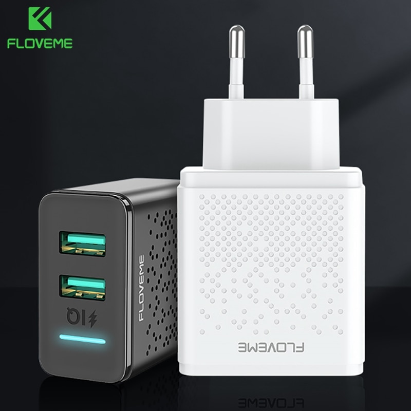 Floveme 5V Led Dual Usb Charger Opladen Voor Iphone Ipad Samsung Xiaomi Snelle Muur Travel Charger Eu Plug Mobiele telefoon Laders