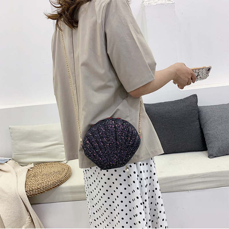 Lilja kuningatar kuoren muotoinen söpö lompakkoketju kiiltävä messenger käsilaukku olkapäätytöille crossbody laukut naisille