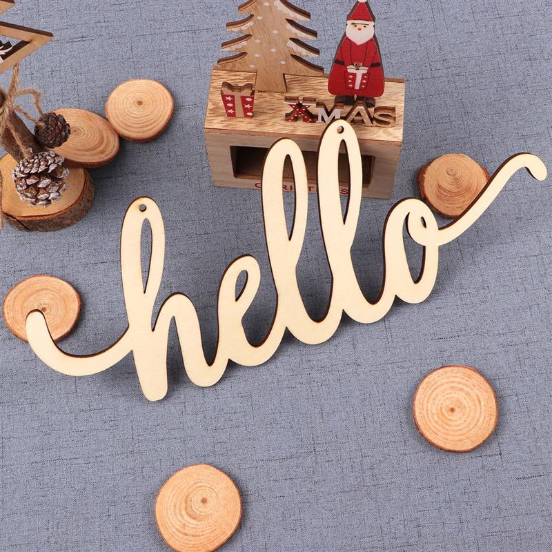 Letrero de madera Hello decoración de pared letras de madera DIY bloques palabras firmar puerta de madera decoración de Arte (35x14x0,5 cm)
