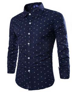 Märke manligt casual all-match ankare smala herrkläder tryck långärmad prickig skjorta 3xl herrkläder: Blå / M