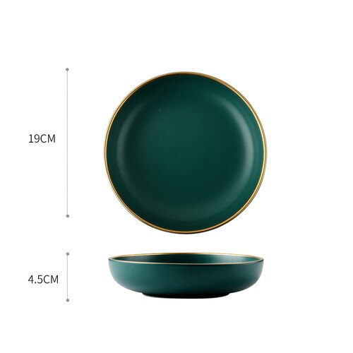 Dark Green Ceramic Tableware Rice Bowl Spoon Household High-grade Ceramic Tableware Tray Deep Plate Western Dish Set: A02-plate----M