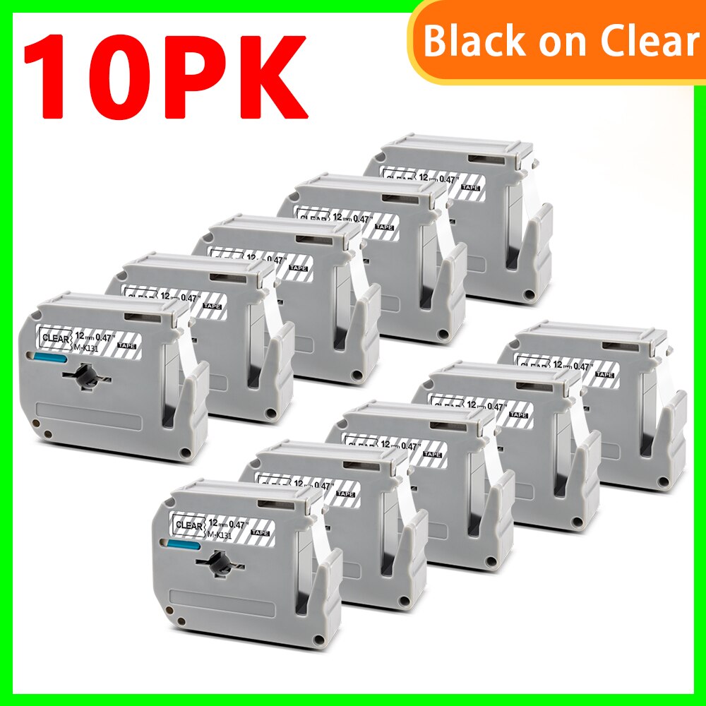 10pk sorte på hvide m -k231 labels til brother  mk 231 mk-231 label tape m tape 12mm label tape til brother p touch label maker: 10pk- sorte på klare / 9mm