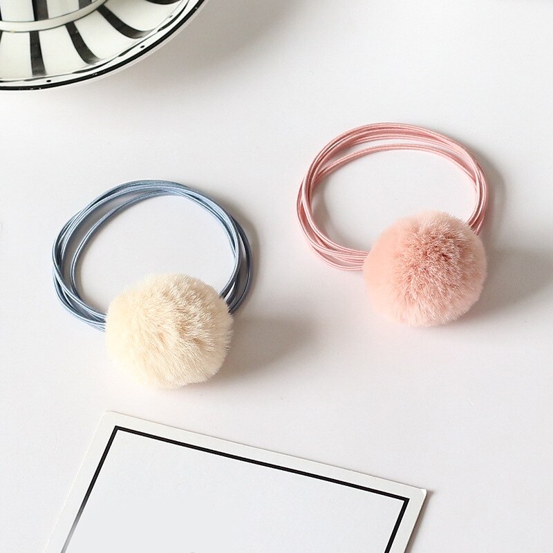 Babymeisjes schattige pompon elastiekjes haarbandjes bal roze scrunchie kinderen mooie nepbont rubberen band haaraccessoires