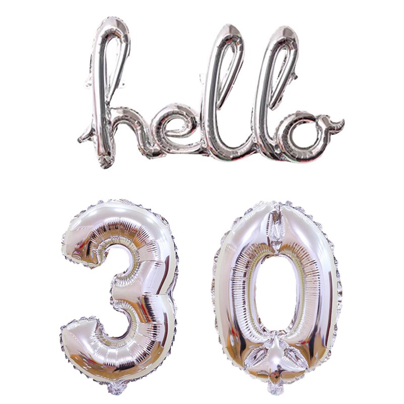 1 stk rosa guld hej 30 bogstavs tal balloner 30/40/50/60th fødselsdagsfest indretning 30 nummer link bolde oppustelige luft globos: Sølv hej 30