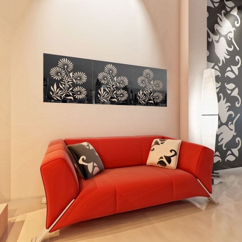 Square cut out Flower acrylic wall mirror stickers , 3D decorative mirror sticker for weeding bedroom deco