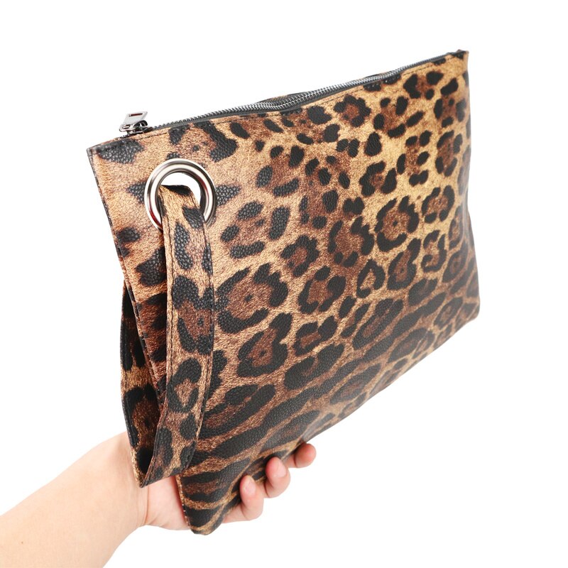 Luksus trendy håndtasker leopard print damer clutch flerfarvet retro flad taske stor kapacitet clutch