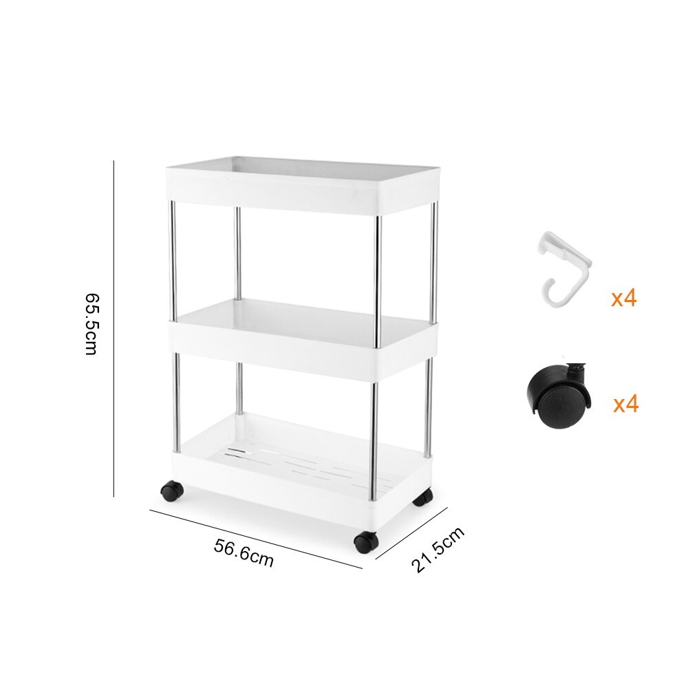 2/3/4 Tier Slim Storage Cart Mobile Shelving Unit Organizer Slide Out Storage Rolling Utility Cart Rack for Kitchen Bathroom: 3 Tier-White-Regular
