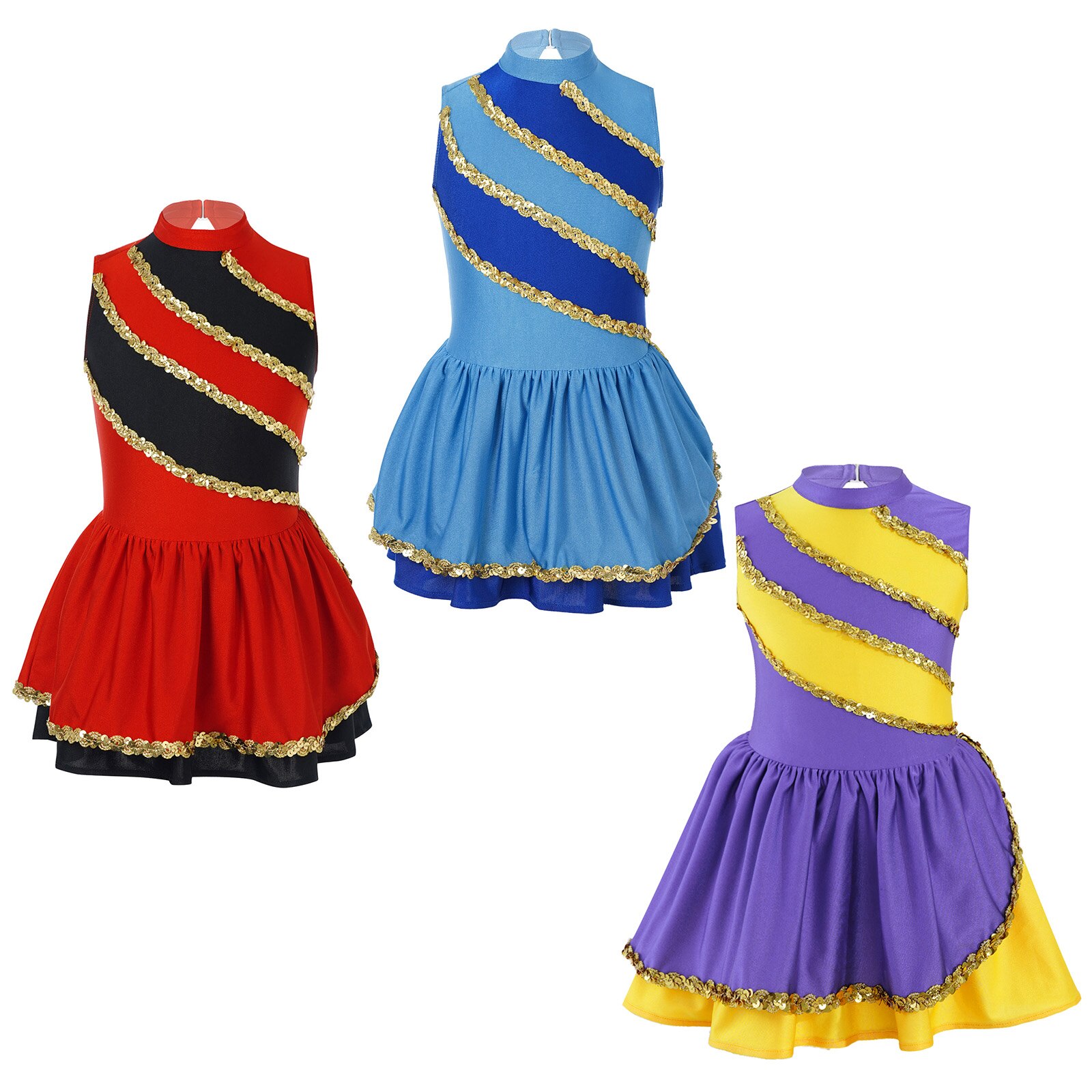 Vestido de baile de animadora decorado con lentejuelas para niñas, traje de baile sin mangas con escote redondo y espalda hueca, uniforme de animadora