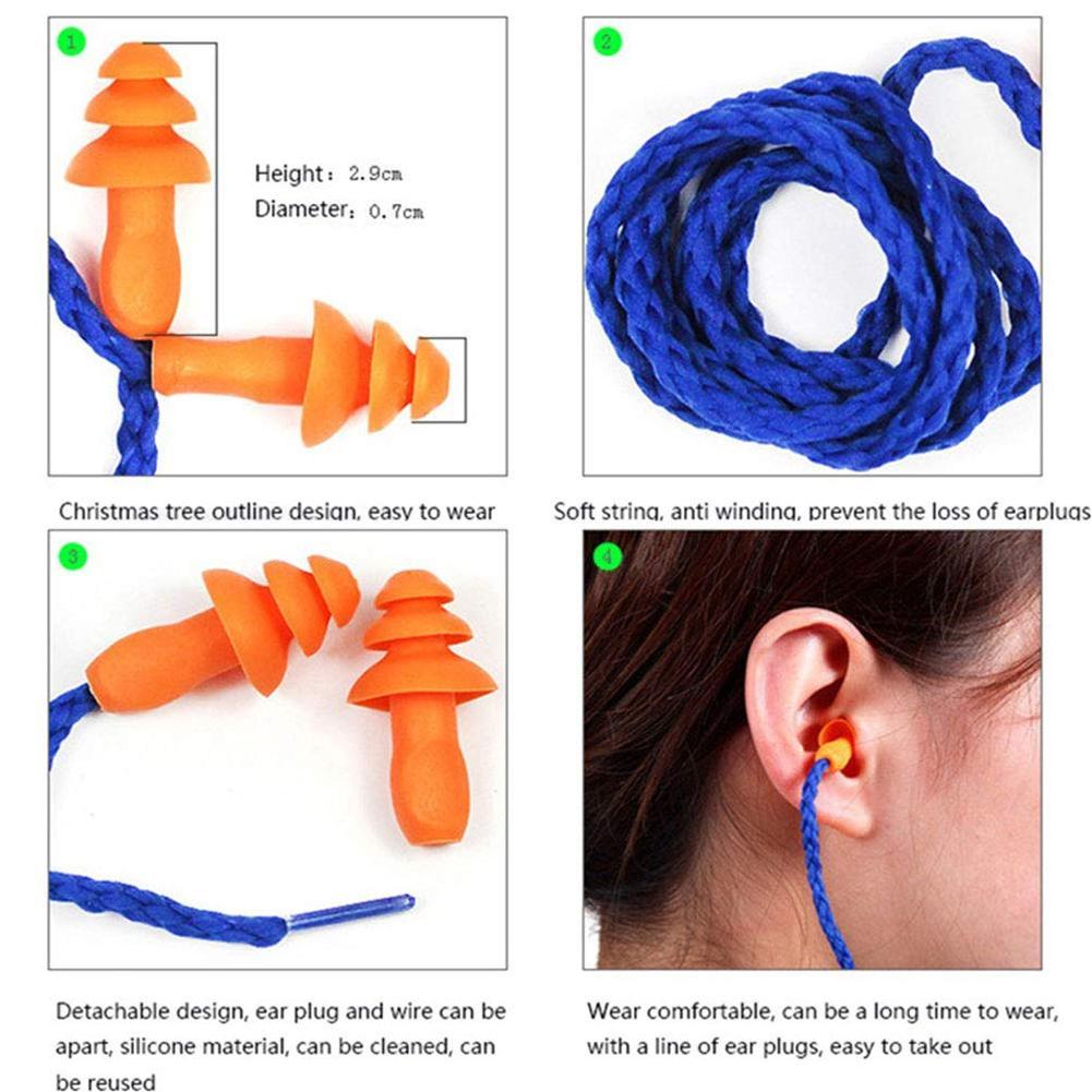 10pcs Earplugs Reusable Hearing Noise Protection Ear Plugs Corded Soft Silicone Earplugs for Swimming Water Sports