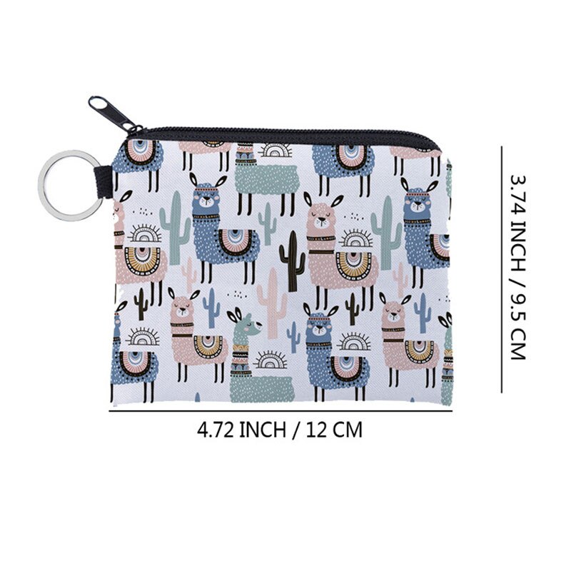 Porte-monnaie imperméable unisexe, 1 pièce, impression dessin animé alpaga, petit porte-monnaie étanche à fermeture éclair, pochette pour cartes, Mini carré pour