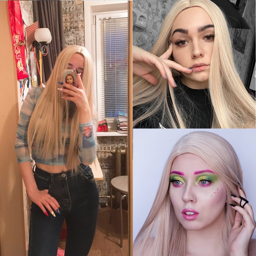 FAVE Long Straight Pure Light Brown Blonde Long Synthetic Wigs for White /Black Women 22 Inch Middle Part Can be Cosplay Wigs
