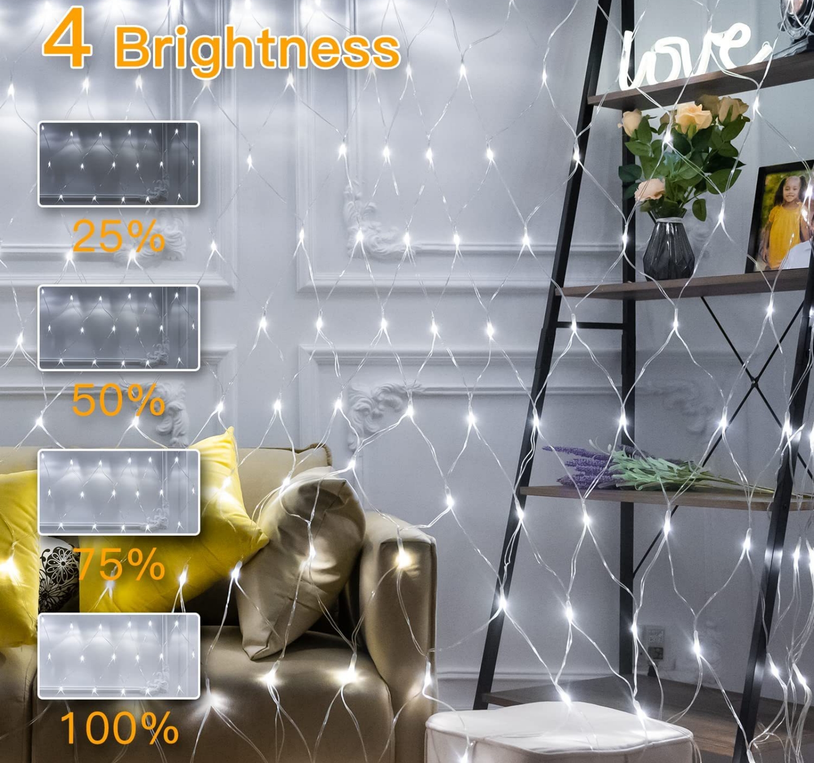 Guirnaldas de luces LED de malla de 24V, 1,5x1,5 M, 3x2M, 6x4M, cortina impermeable para exteriores, lámpara de cadena, decoración del banquete de boda de Navidad, blanco cálido RGB