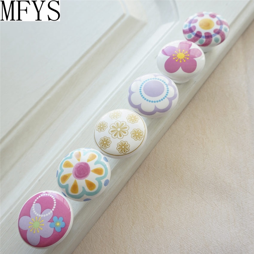 Coloful Bloem Knoppen Keramische Lade Trekt Knoppen Meubilair Knoppen Dresser Pulls Handgrepen Kast Knoppen Voor Kids Hardware