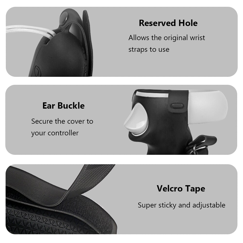 3in1 Touch Controller Silicone Grip Ring Cover + Adjustable Hand Strap + Thumb Caps for Oculus Quest 2 VR Protective Accessories