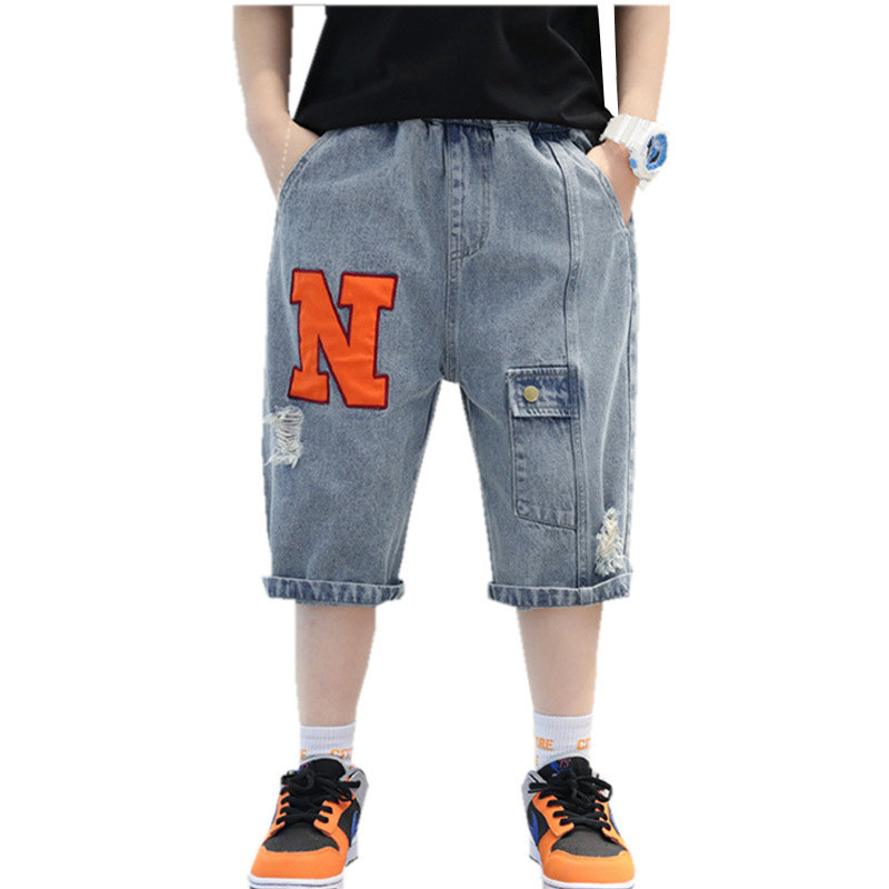 Big Kids Sport Denim Shorts estate Casual cotone nuovi arrivi abiti moda elastico in vita pantaloni rotti Jeans corti 5-14 anni