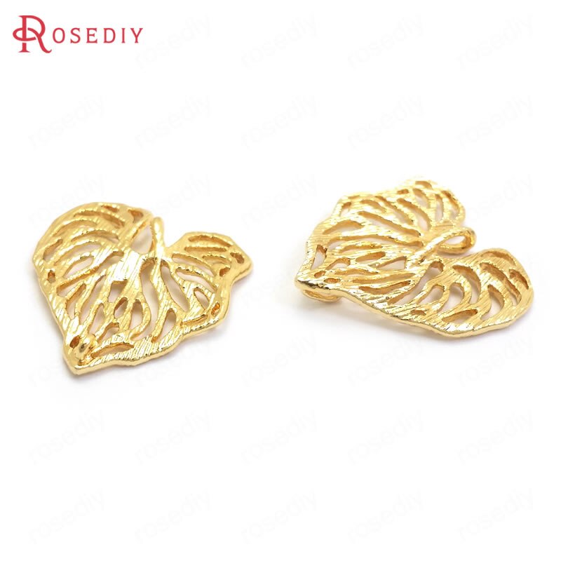 (37014)8PCS 20x19MM 24K Color Oro In Ottone Albero Foglia Foglie Pendenti E Ciondoli Pendenti Con Gemme E Perle di Alta Qualità Monili Che Fanno forniture